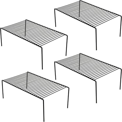 iPEGTOP Kitchen Cabinet Shelf Organizer Set of 2, Large (15.7 x 9.4 inch) Metal Wire Pantry Storage Shelves, Dish Plate Racks for Cabinets, Freezer, Counter, Cupboard Organizers and Storage, Black