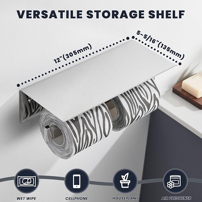Suyar Double Toilet Paper Holder, SUS 304 Stainless Steel Bathroom Toilet Paper Roll Holder with Shelf, Polished Chrome