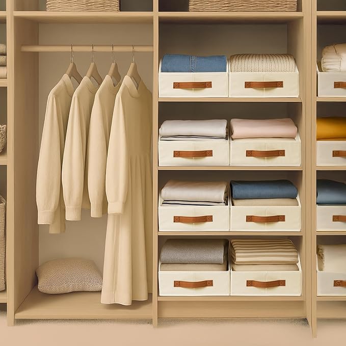 Fabric Storage Bins for Organizing - 1 Pack Large Trapezoid Collapsible Storage Bins with Front Handle, Closet Organizers and Storage for Bedroom, Home Shelves, Small Spaces, Beige