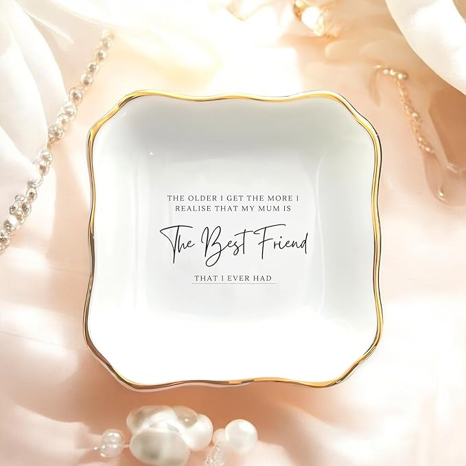 HatafaFurni Ring Dish Holder for Mum Gifts | Present For Mom | Mother's Day Gift | Thank You Mom Gift | Jewelry Dish Gift For Mum - I Realise That My Mum is The Best Friend - Ceramic Trinket Tray