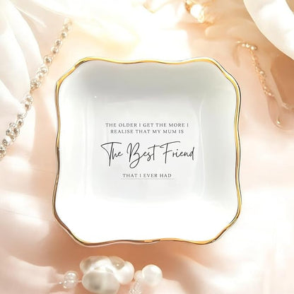 HatafaFurni Ring Dish Holder for Mum Gifts | Present For Mom | Mother's Day Gift | Thank You Mom Gift | Jewelry Dish Gift For Mum - I Realise That My Mum is The Best Friend - Ceramic Trinket Tray