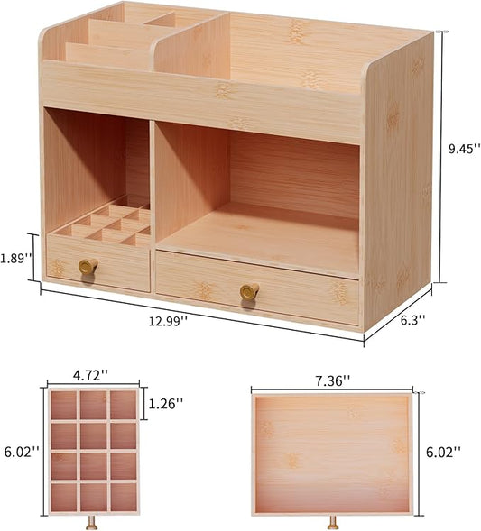 LONTAI Bamboo Makeup Organizer with Drawers, Cosmetic Storage for Lipstick Organizer Beauty Holder Skincare Organizer for Dresser Vanity Bathroom Countertop, No Assembly Required (Natural)