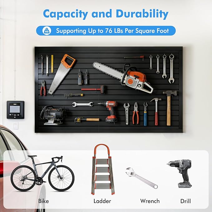 [8x4 Ft²] PVC Slat Wall Paneling, Adjustable Slatwall Panels with Coupling Structure, Slatted Wall Panel System with Customizable Storage Options, DIY Cutting & Easy-to-Install Slatwall Board Shelves