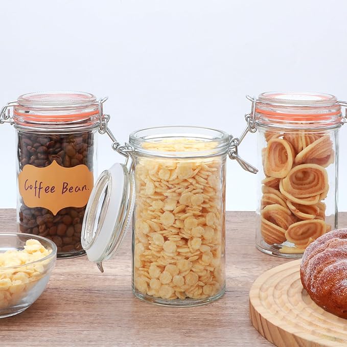 Flrolove 16 oz Glass Jars with Airtight Lid, Set of 6 Mason Jars 16 oz, Glass Storage Jars, Airtight Glass Jars, Canning Jar，Glass Canister with Seal for Pickle, Vanilla, Cookie, Jelly