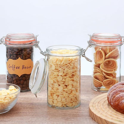 Flrolove 16 oz Glass Jars with Airtight Lid, Set of 6 Mason Jars 16 oz, Glass Storage Jars, Airtight Glass Jars, Canning Jar，Glass Canister with Seal for Pickle, Vanilla, Cookie, Jelly