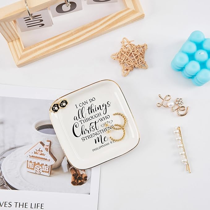 COZITED Christian Gifts for Women Faith Jewelry Dish - I Can Do All Things Through Christ Who Strengthens Me, Inspirational Religious Gifts for Women Birthday Christmas Mothers Day Catholic Gifts