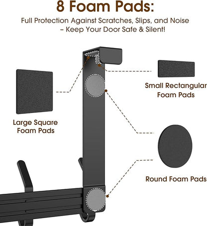 KitchLife Over The Door Hooks Hanger with 7 inches Extended Arms, Fit for 1 3/8" Doors, J18U, Bathroom Towel Rack Organization, Thickened 1 Pack Double Hook, Matte Black