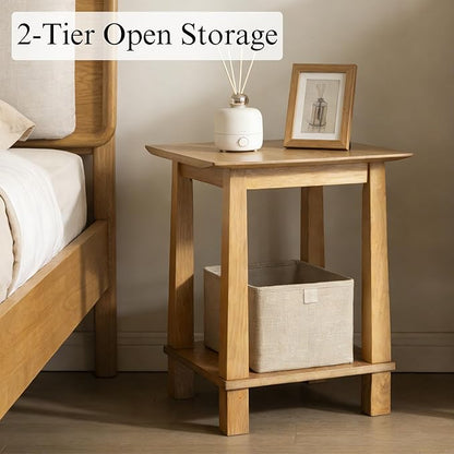 chairus Square End Table, Modern Accent Nightstand with 2-Tier Storage Shelf, Solid Wood Small Side Table for Living Room/Bedroom, Natural