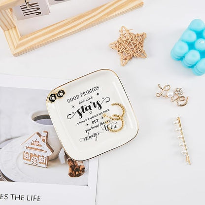 COZITED Friend Gifts for Women Trinket Dish Jewelry Tray - Good Friends are Like Star...They're Always There, Unique Friendship Gifts for Women Best Friends Birthday Christmas Valentine Mother's Day