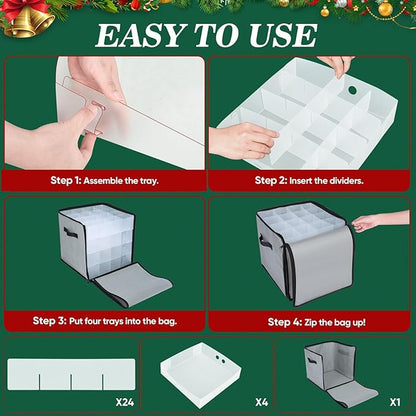 BALEINE Christmas Ornament Storage Box with Dividers, Premium Holiday Ornaments Storage Container Bin for Xmas Decorations (64 Ball, Green, Soft)