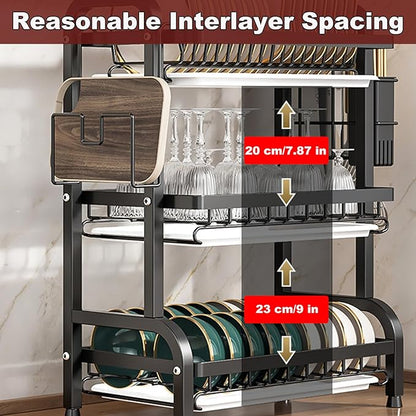 YTCYKJ Dish Drying Rack,Dish Racks Drainer,Over The Sink Dish Drainer Drying Rack 3 Tier with Drain Tray,Chopsticks Rack,Knife Holder