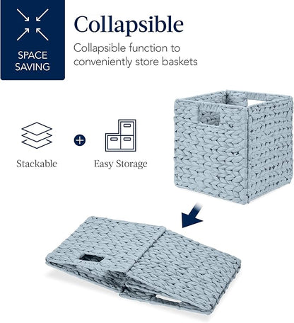 Best Choice Products 10.5x10.5in Pack of 5 Cube Storage Baskets, Water Hyacinth Multipurpose Collapsible Organizers, Handwoven Toy Storage Totes for Kids Room, Nursery & Living Room - Blue