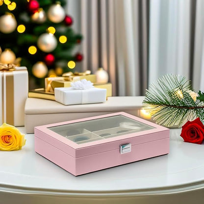 UnionPlus 8-Slots Sunglasses Case Organizer, Eyeglass Glasses Display Holder Collector, Multiple Sunglasses Storage Case, Pink