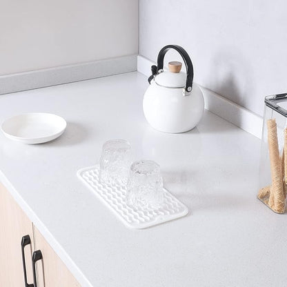Silicone Dish Drying Mat for Multiple Usage,Easy clean,Eco-friendly,Heat-resistant Silicone Mat for Kitchen Counter or Sink,Refrigerator or Drawer Liner White S 12 inches x 6 inches