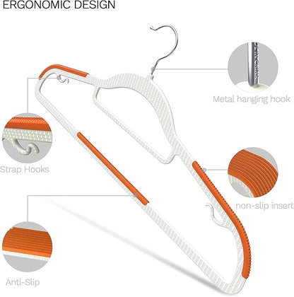 MLKJHHI 60 Pack Heavy Duty Plastic Hangers, Non Slip Clothes Hangers with Rubber Pads and 360° Hook - Thin Space Saving Hanger, Closet Organizer for Shirt, Pants, Suit, Skirt, Coat - Orange