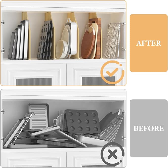 sandpaint 4 Pack Wood Tray Dividers for Cabinet, Cookie Sheet Organizer for Cabinets, No-Cut Kitchen Cabinet Dividers, Cookie Trays for Kitchen, Utility Rooms, Pantry Storage