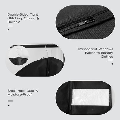 3 Pack Heavy Duty Garment Bags for Travel Suit Bags, Dress Bags, Garment Bags for Hanging Clothes with Pockets Men's Suit Holder for Shirts, Coats, Dresses (Black, 3Pack 50")