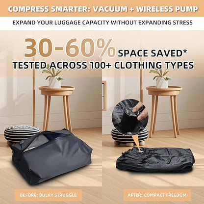 Vacuum Bags for Travel with Cordless Pump, 30L Airtight Compression TPU Bags,IP67 Reusable Storage Bag for Suitcase, Backpack, Luggage, Moving (1PC+Pump)