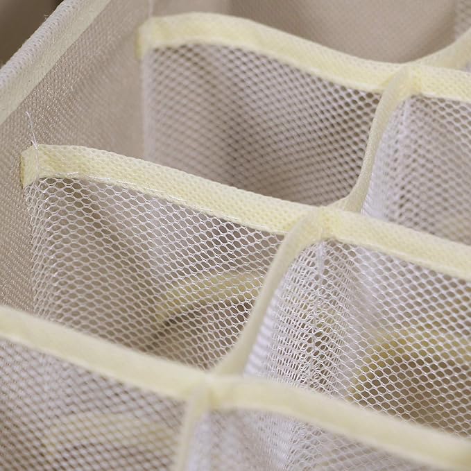 9 Pack Foldable Drawer Organizer Dividers Cloth Storage Box Closet Dresser Organizer Cube Fabric Containers Basket Bins for Underwear Bras Socks Panties Lingeries Nursery Baby Clothes Beige
