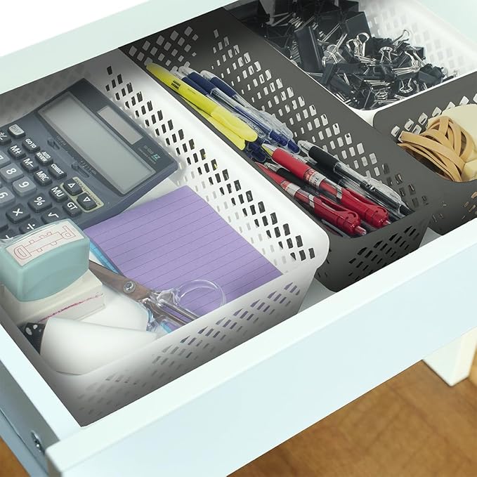 Glad Plastic Storage Basket Set - Multipurpose Drawer Trays, Kitchen Pantry Containers, and Bathroom Bins - 6 Pack Medium Organizers, Grey