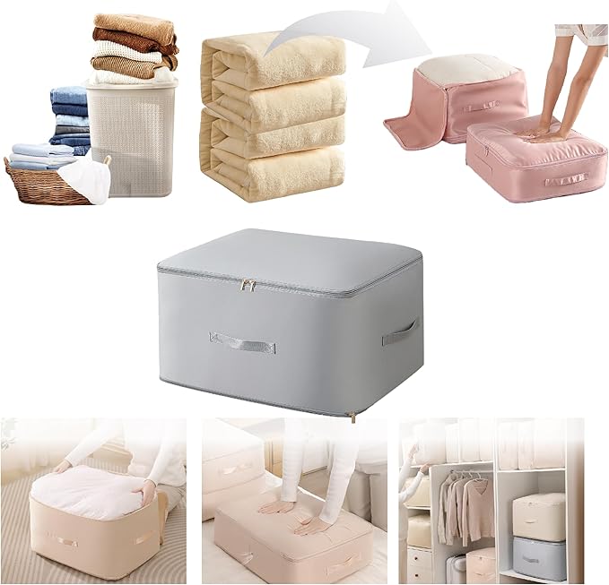 Ultra Space Saving Self Compression Organizer,Packing Cubes,Waterproof And Moisture-Proof,High Capacity,For Blankets Clothes Duvet Comforter（Gray 21.2 * 16.2 * 23.6 In）