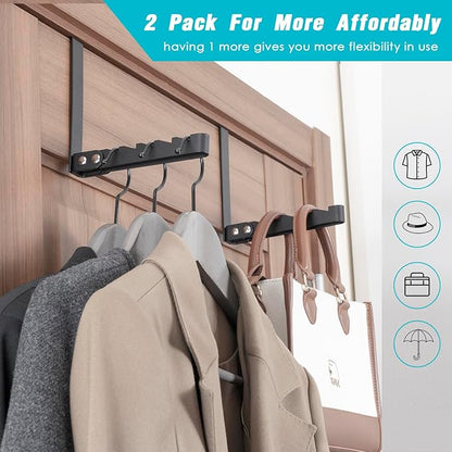 2 Pack Clothes Drying Rack, All Metal Over The Door Hooks, Thickness Adjustable, Collapsible, Space-saving Hangers Organizer, Fit 1/2/5'' Doors (Black)