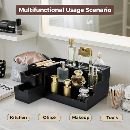 UUyuality Countertop Perfume & Makeup Organizer - Wooden Rack, Cologne Stand Shelves & Skincare Organizer for Bedroom Dresser, Organizador de Perfumes Estante para Perfumes (Black, 01)