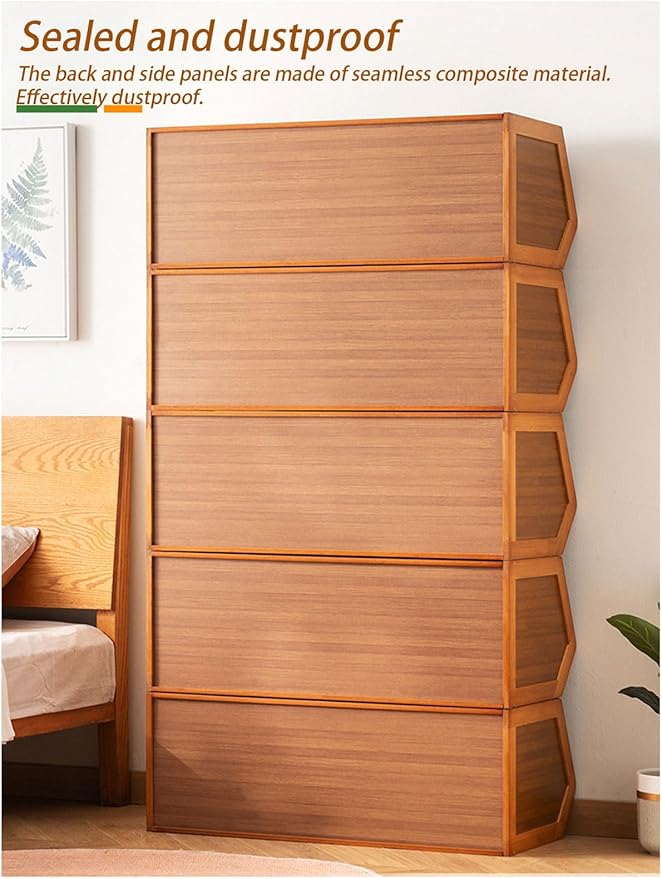 Storage Bins with Bamboo Lid – Stackable, Multi-Purpose Organizers for Pantry, Closet, Kitchen, and Home – Elegant Wicker-Style Design,Wood,13.8 * 11.8In/35 * 30cm