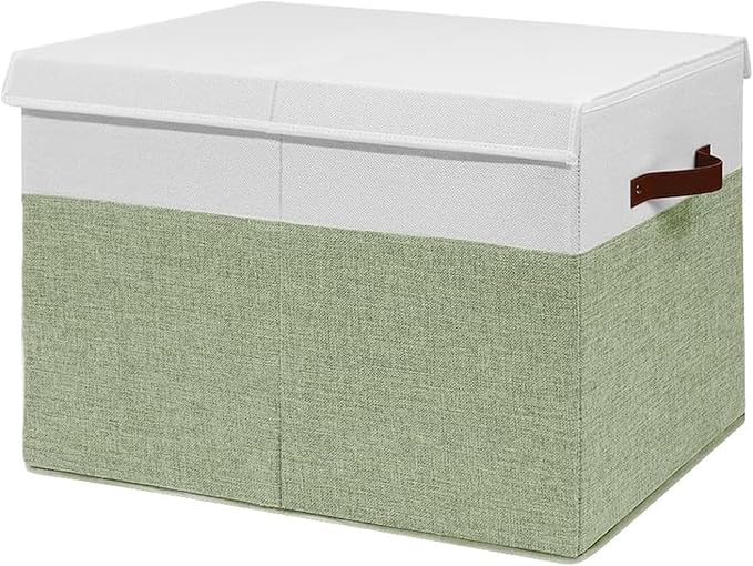 Large Toy Storage Box, Collapsible Sturdy Toys Storage Chest With Mesh, 25x13x16 Kids Toy Storage Organizer, Extra Large Toy Chest Box Bin Basket for Kids, Boys, Girls, Nursery(Green and White)