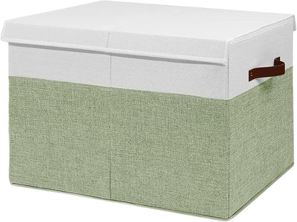 Large Toy Storage Box, Collapsible Sturdy Toys Storage Chest With Mesh, 25x13x16 Kids Toy Storage Organizer, Extra Large Toy Chest Box Bin Basket for Kids, Boys, Girls, Nursery(Green and White)