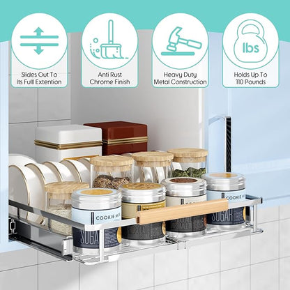 2Pack Expandable Pull Out Cabinet Organizer, Adjustable Width:23.2~39.9''W x 22.5''D Under Sink Organizer, Drawer Storage Shelves for Kitchen, Bathroom, Closet, Pantry, Cupboard, Pots, Pans