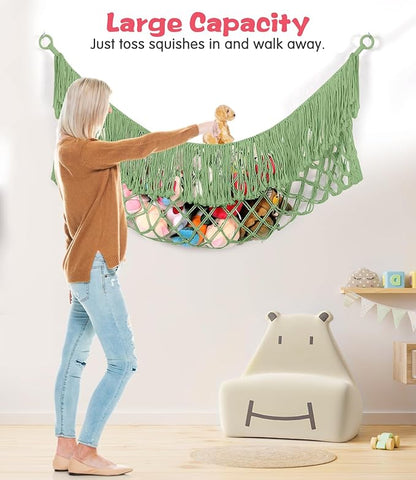 Stuffed Animal Hammock - Extra Large 63'' Long, Stuffed Animal Storage, stuffed animal Holder net, Hammock Large, Storage Hanging Organizer - Bean paste green