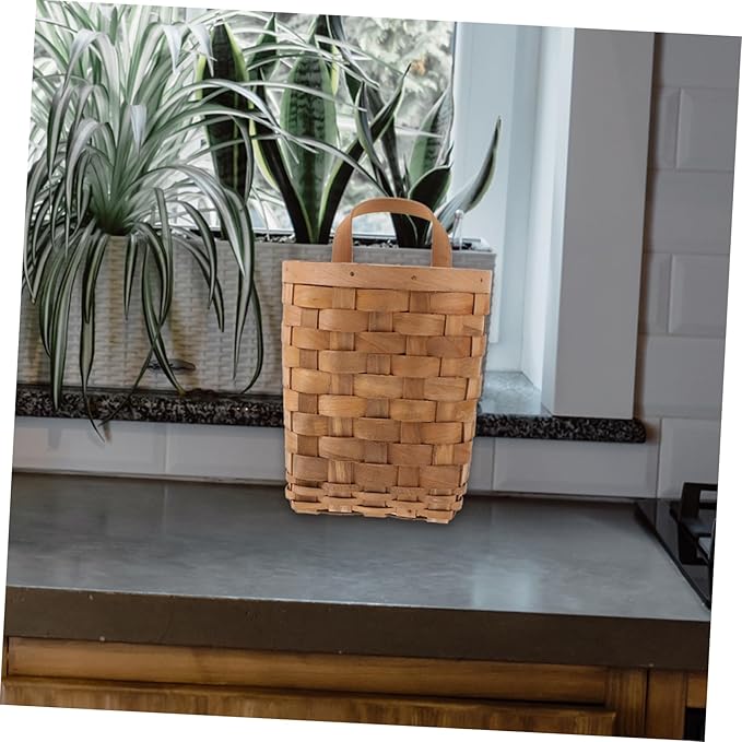 HEALLILY Woven Hanging Storage Baskets Wood Organizer for Kitchen Bathroom Bedroom Wall Mountable Natural Storage Bins for Cosmetics Kitchenware and Daily Essentials Carbonized Finish