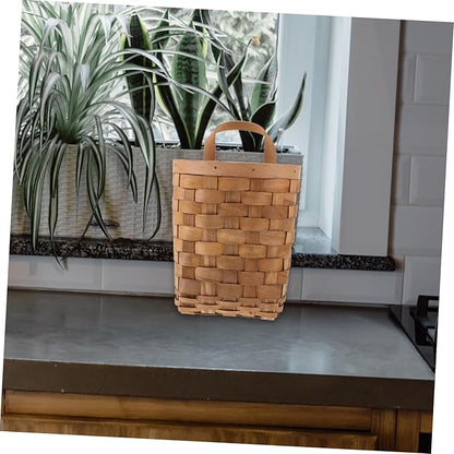 HEALLILY Woven Hanging Storage Baskets Wood Organizer for Kitchen Bathroom Bedroom Wall Mountable Natural Storage Bins for Cosmetics Kitchenware and Daily Essentials Carbonized Finish