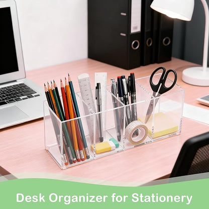 elysolpluv Clear Acrylic 4-Compartment Organizer Box, Small (7.9" × 2.7" × 3.5") – Handcrafted, Eco-Friendly, Minimal Packaging Compact Storage Organizer