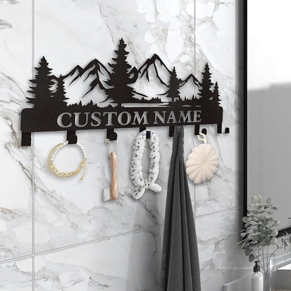 Personalized Custom Mountain Theme Key Holder with Name, Metal Wall Mount, Coat Rack, Key Hooks, Home Decor Gift