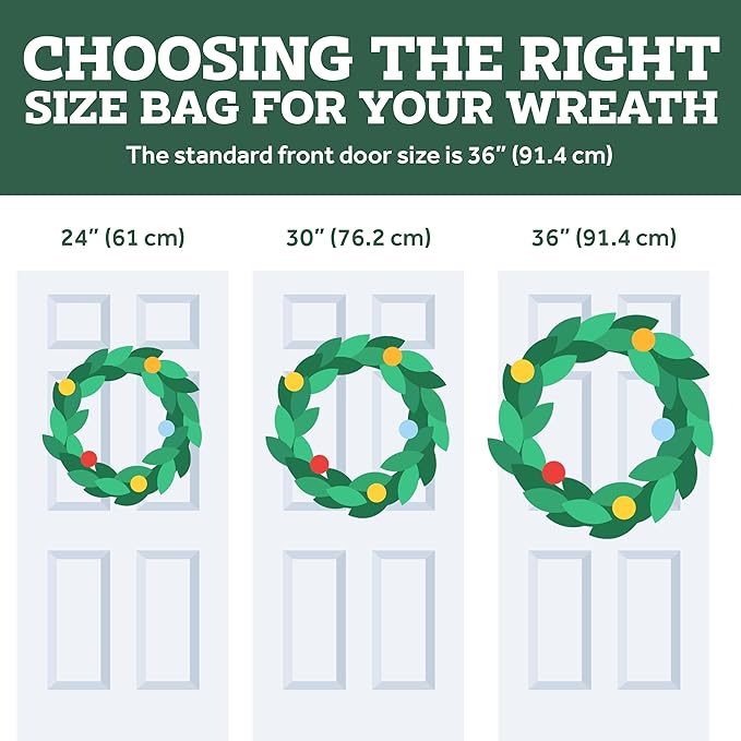 ZOBER 2 Pack Oxford Christmas Wreath Storage Container 36 Inch - Wreath Bag for Artificial Wreaths Box - Waterproof Fabric, Dual Zippered Wreaths Storage Bag With Strong Durable Handles - Green