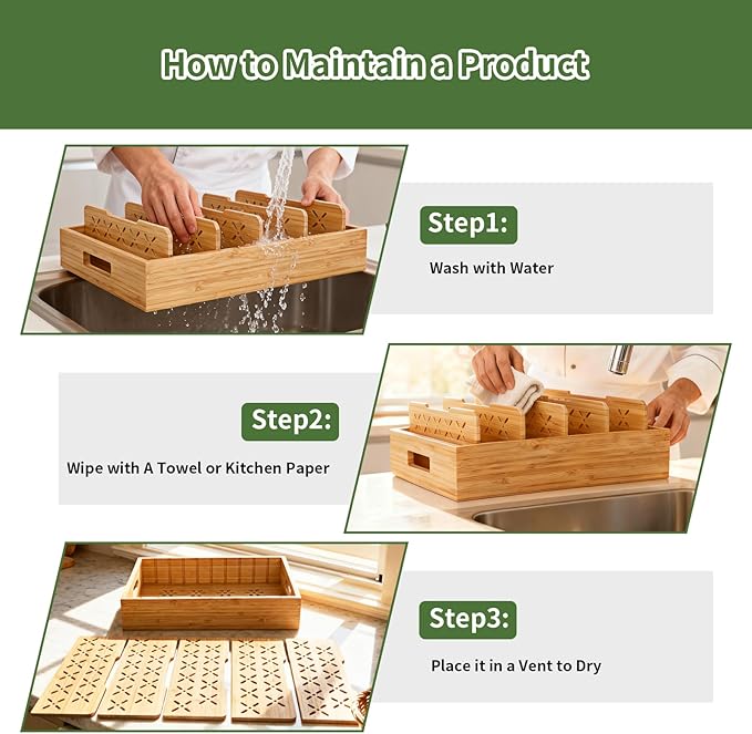 Bamboo Drawer Organizer Boxes, Natural Bamboo Storage Tray Drawer Organizer Set, Kitchen Utensil Holder & Cutlery Tray with 5 Custom Adjustable Dividers Cutlery Tray Drawer Dividers for Flatware