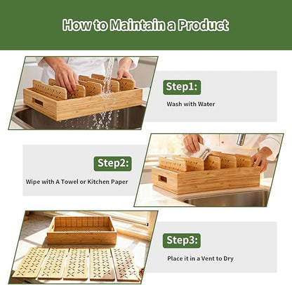 Bamboo Drawer Organizer Boxes, Natural Bamboo Storage Tray Drawer Organizer Set, Kitchen Utensil Holder & Cutlery Tray with 5 Custom Adjustable Dividers Cutlery Tray Drawer Dividers for Flatware