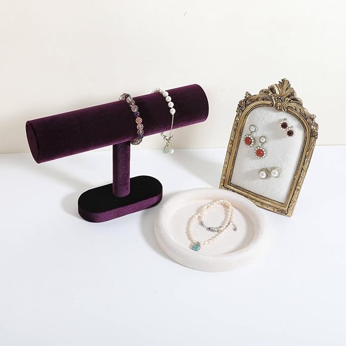GemeShou Round Jewelry Organizer Plate, Top Microfiber Velvet Jewelry Display Tray, Empty Jewelry Showcase Tray for Necklaces, Bracelets, Rings, Earrings (Cream-Small, 5.9 x 5.9 in)