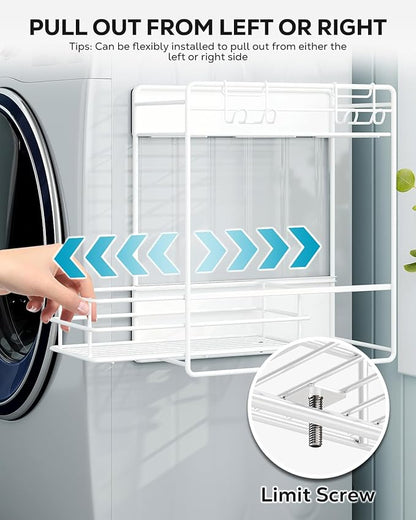 Nieifi 2 Tier Magnetic Shelves for Washing Machine, Magnetic Spice Rack for Refrigerator, Laundry Room & Kitchen Organizer Storage Baskets, White