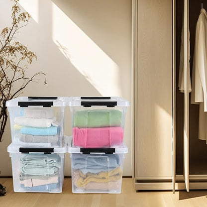 Buyitt 4 Packs 22 Qt. Plastic Storage Bins with Lids, Stackable Storage Containers Box with Latches, Clear