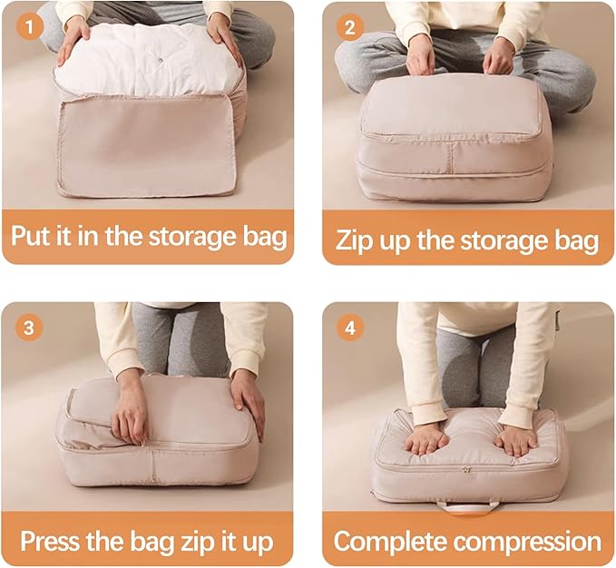 NotiGat XL Ultra Space Saving Bags self compression organizer bags space saver bag for comforters Storage bag organizer for blankets bedding clothes(Beige-1PCS)
