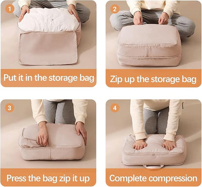 NotiGat XL Ultra Space Saving Bags self compression organizer bags space saver bag for comforters Storage bag organizer for blankets bedding clothes(Beige-1PCS)