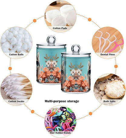 MNSRUU 2 Pack Qtip Holder Organizer Dispenser Cute Dog Siberian Husky Pink Bathroom Storage Canister Cotton Ball Holder Bathroom Containers for Cotton Swabs/Pads/Floss