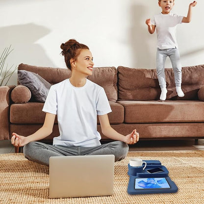 PANZIYU Couch Cup Holder Tray, Silicone Sofa Armrest organizer with Assesory Side Pockets for storage Remotes, Cell-phone,Tablet or Snack, Anti-Spill and Anti-Slip Couch Drink Holder Caddy(Blue)
