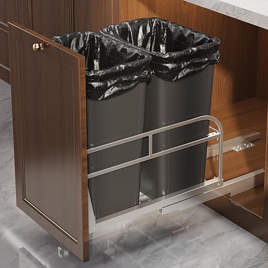 2-40 Qt Pull Out Trash Can Under Cabinet With Soft-Close Slides,Door Mounting Under Sink Garbage Can Slide Out Kit For Kitchen, Garbage Can Not Included, Requires Minimum Cabinets Opening 17"W X 25"D