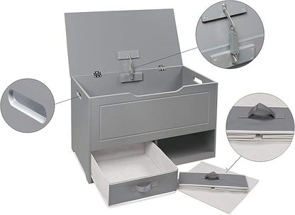 Badger Basket Toy Box and Storage Bench - Chest and Seat Combo with 2 Reversible Baskets, Safety Hinge Lid - Kids Toy Organizer for Playroom or Bedroom - Gray