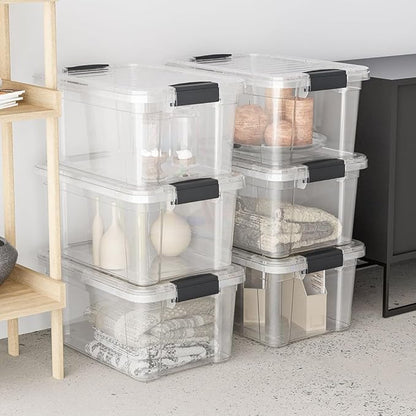 Superio Clear Storage Boxes with Lids, 1.27 Quart Plastic Container Bins for Organizing, Stackable Crates, BPA Free, Non Toxic, Odor Free, Organizers for Home, Office and Dorm, 6 Pack