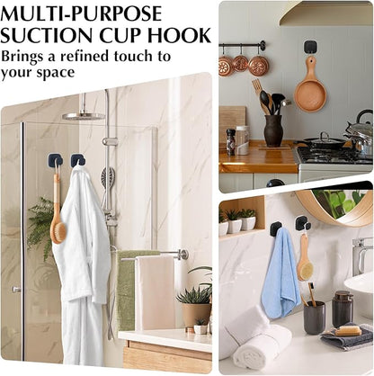 warlve Suction Cup Hooks for Shower - Reusable No-Drill Mounting - Hooks for Towels, Robes & Loofah on Metal, Glass, Mirrors, Tile & Smooth Non-Porous Surfaces (2, Matte Black)